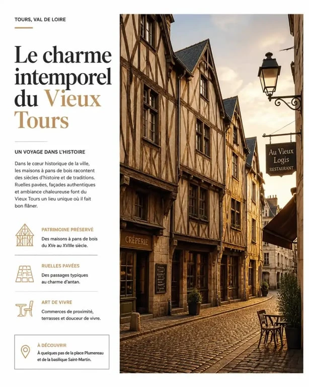 Quartier historique du Vieux Tours avec ses maisons à pans de bois
