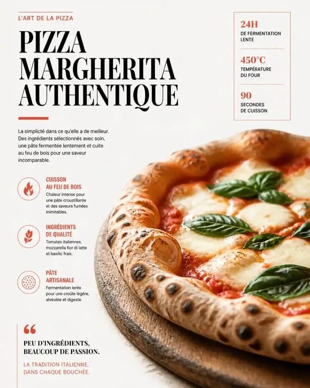 Pizza Margherita artisanale cuite au feu de bois dans le Vieux Tours