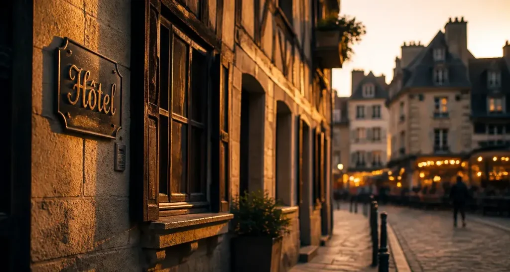 Hotel vieux tours près de la Place Plumereau, façade de charme au Vieux Tours en golden hour