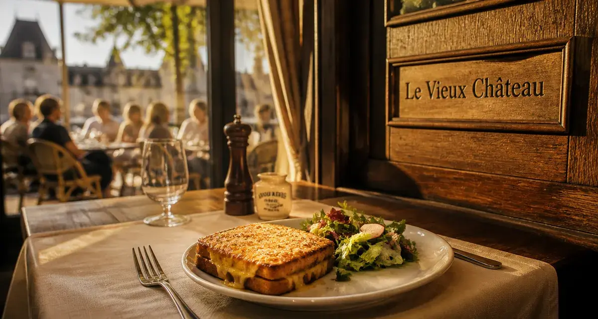 Le vieux chateau tours, intérieur de brasserie avec croque-monsieur